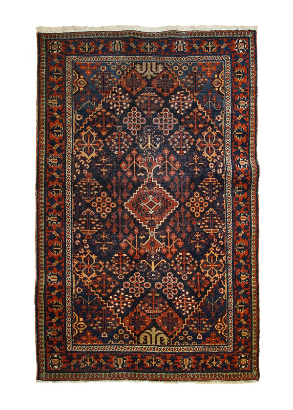 A33216 Persian Rug Meymeh Handmade Area Tribal Antique 4'3'' x 6'6'' -4x7- Blue Red Geometric Design