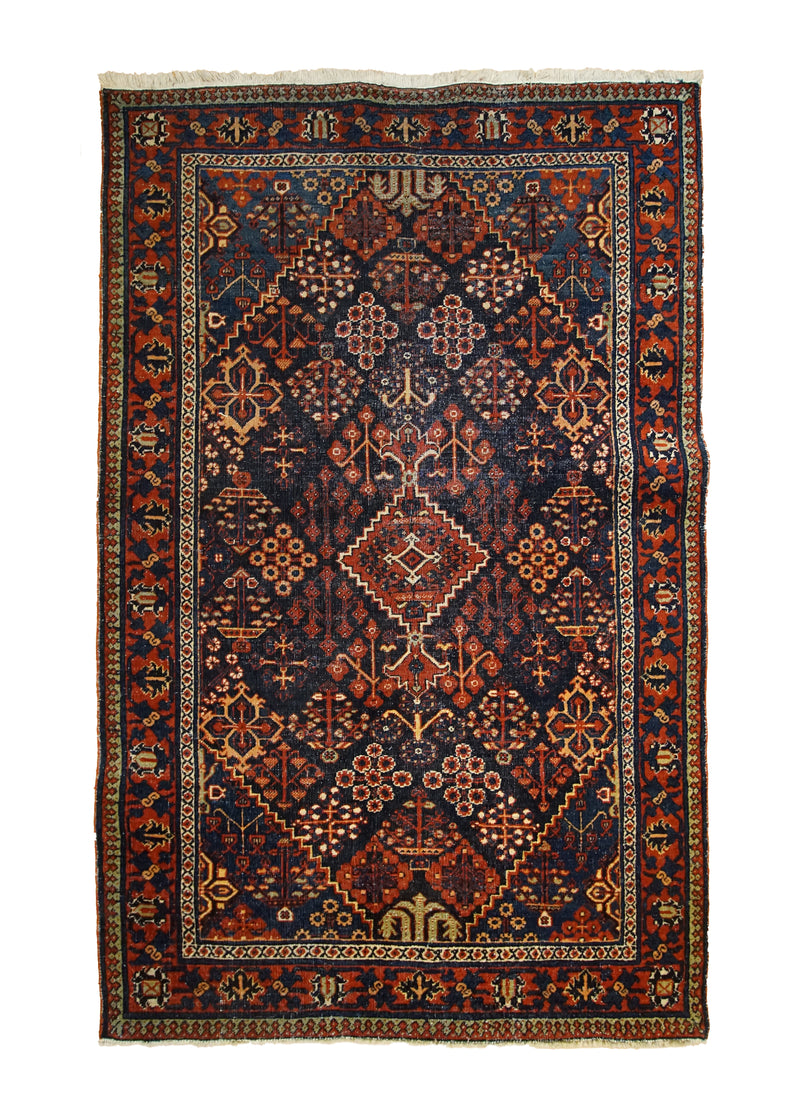 A33216 Persian Rug Meymeh Handmade Area Tribal Antique 4'3'' x 6'6'' -4x7- Blue Red Geometric Design