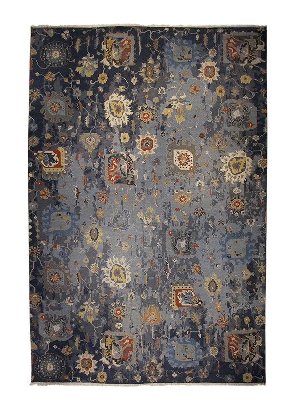 A33227 Oriental Rug Indian Handmade Area Modern 12'0'' x 17'10'' -12x18- Blue Yellow Gold Geometric Oushak Design
