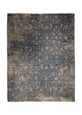 A33229 Oriental Rug Indian Handmade Area Modern 8'11'' x 11'9'' -9x12- Blue Gray Yellow Gold Floral Erased Abstract Design