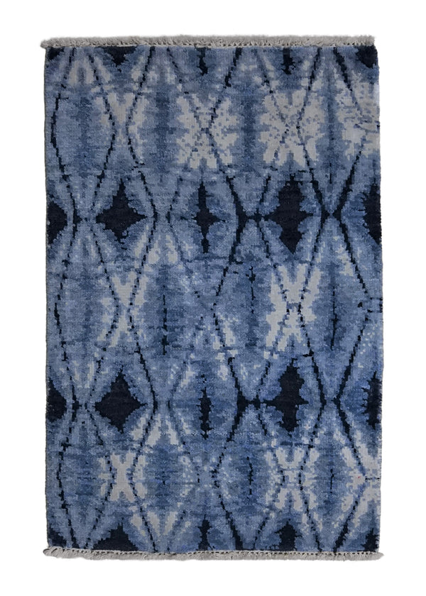 A33233 Oriental Rug Indian Handmade Area Modern 2'0'' x 3'0'' -2x3- Blue Geometric Design