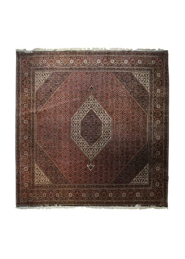 A33237 Persian Rug Bijar Handmade Square Traditional 9'10'' x 9'11'' -10x10- Red Blue Whites Beige Geometric Herati Design