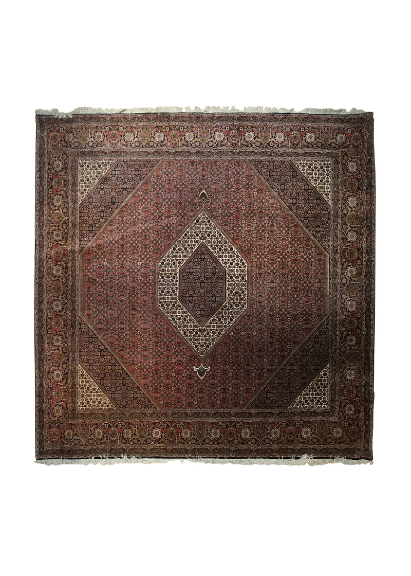 A33237 Persian Rug Bijar Handmade Square Traditional 9'10'' x 9'11'' -10x10- Red Blue Whites Beige Geometric Herati Design