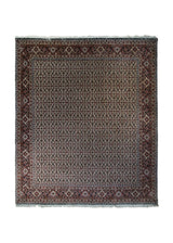 A33251 Persian Rug Bijar Handmade Area Traditional 6'8'' x 7'11'' -7x8- Whites Beige Blue Red Geometric Herati Design