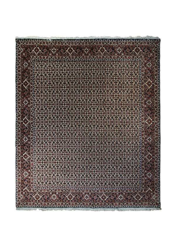 A33251 Persian Rug Bijar Handmade Area Traditional 6'8'' x 7'11'' -7x8- Whites Beige Blue Red Geometric Herati Design