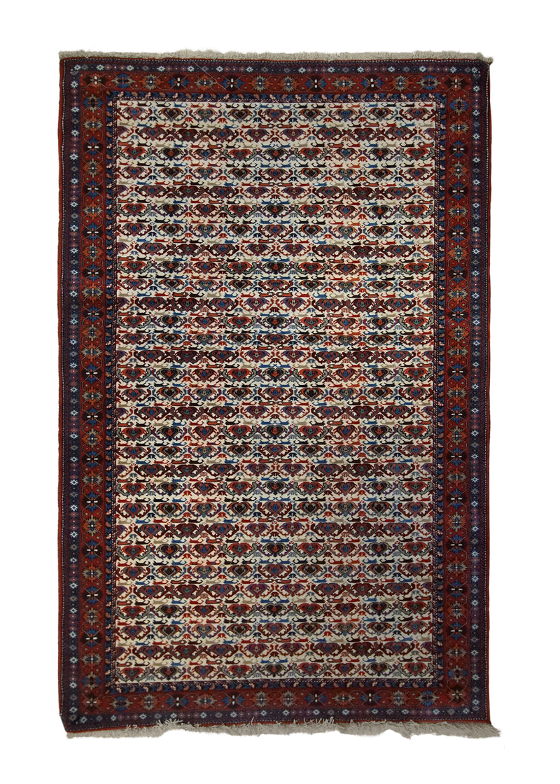 A33254 Persian Rug Yalameh Handmade Area Tribal 5'4'' x 8'5'' -5x8- Whites Beige Red Geometric Design