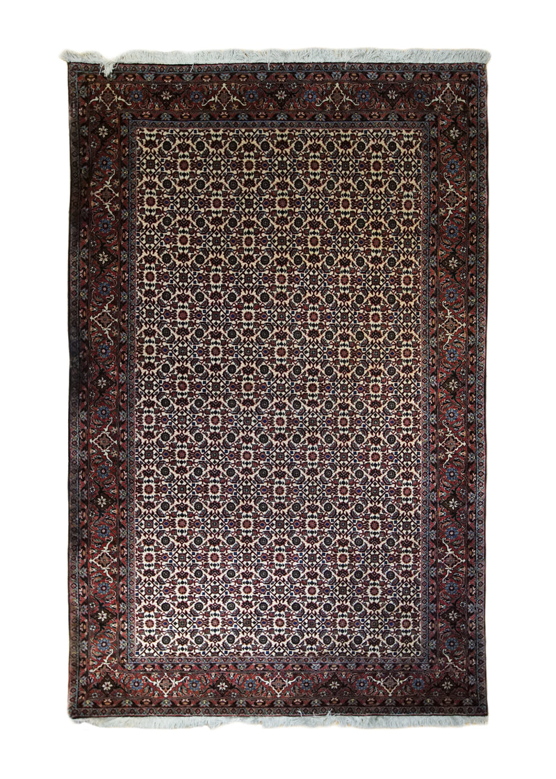 A33255 Persian Rug Bijar Handmade Area Traditional 4'5'' x 6'11'' -4x7- Whites Beige Red Geometric Herati Design