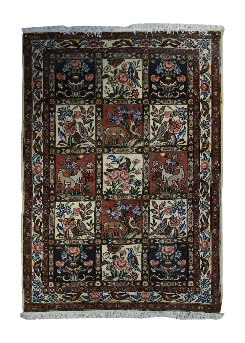 A33257 Persian Rug Bakhtiari Handmade Area Tribal 3'8'' x 5'1'' -4x5- Multi-color Red Garden Animals Design
