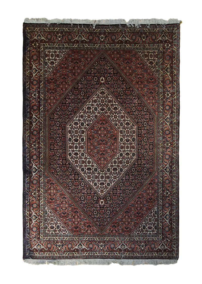 A33269 Persian Rug Bijar Handmade Area Traditional 4'5'' x 6'7'' -4x7- Blue Red Geometric Herati Design