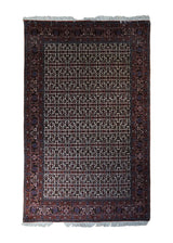 A33272 Persian Rug Bijar Handmade Area Traditional 4'4'' x 6'10'' -4x7- Whites Beige Blue Red Geometric Herati Design