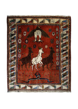A33282 Persian Rug Yalameh Handmade Area Tribal 3'10'' x 4'4'' -4x4- Red Pictorial Design