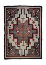 A33283 Native American Rug Navajo Handmade Area Tribal 3'8'' x 5'4'' -4x5- Whites Beige Brown Red Two Gray Hills Geometric Design