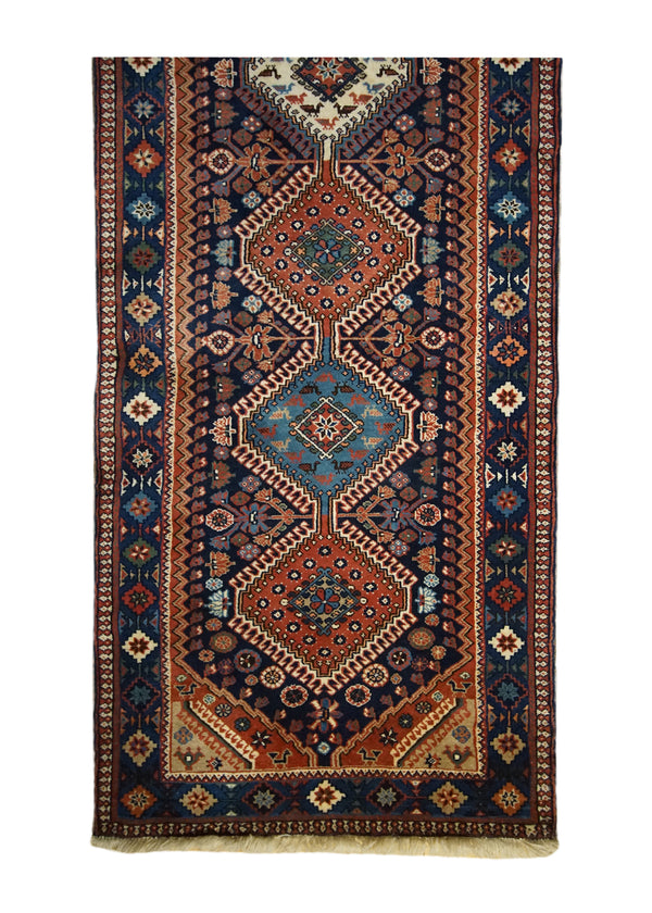 A33291 Persian Rug Yalameh Handmade Runner Tribal 2'9'' x 9'11'' -3x10- Blue Red Geometric Design