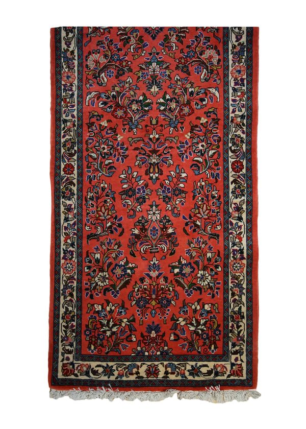 A33295 Persian Rug Sarouk Handmade Runner Traditional 2'8'' x 9'8'' -3x10- Pink Floral Design