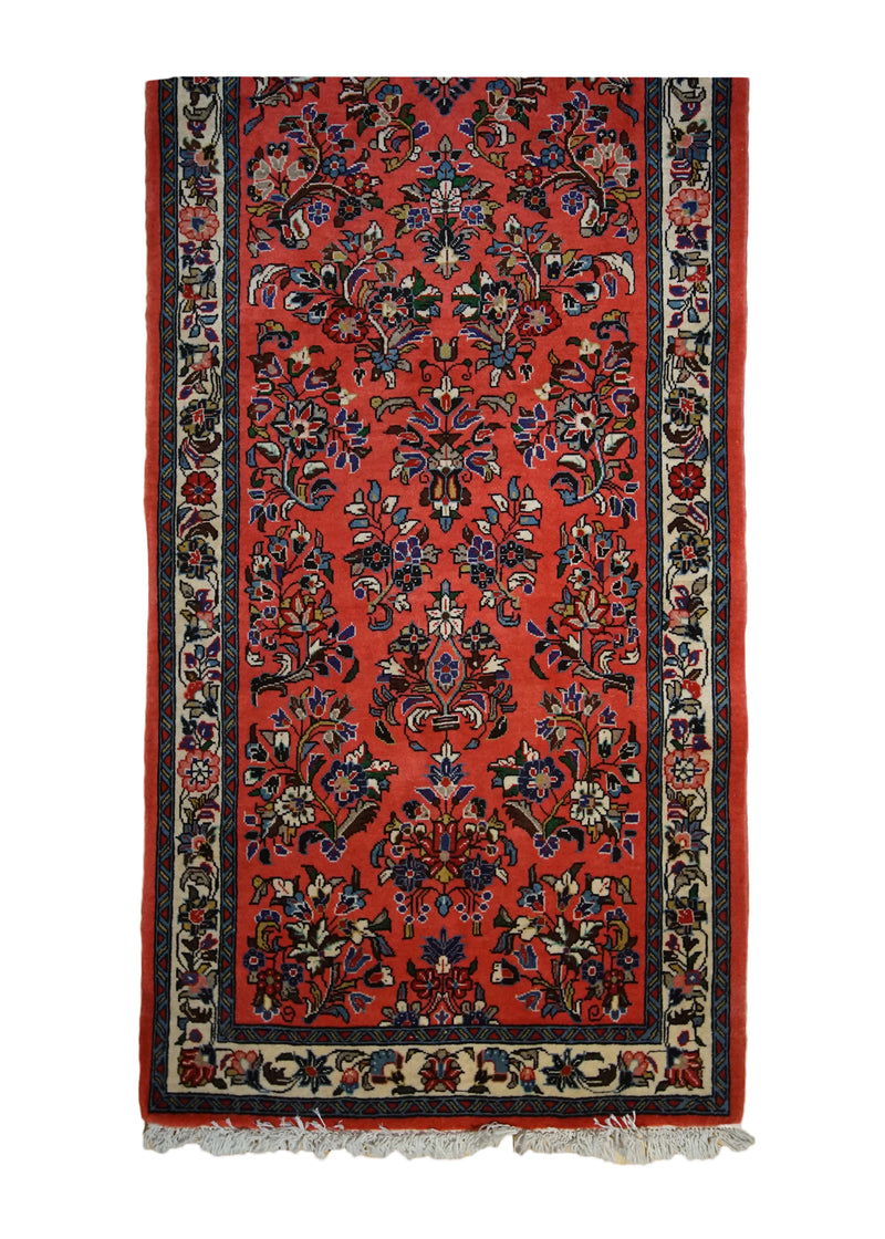 A33295 Persian Rug Sarouk Handmade Runner Traditional 2'8'' x 9'8'' -3x10- Pink Floral Design