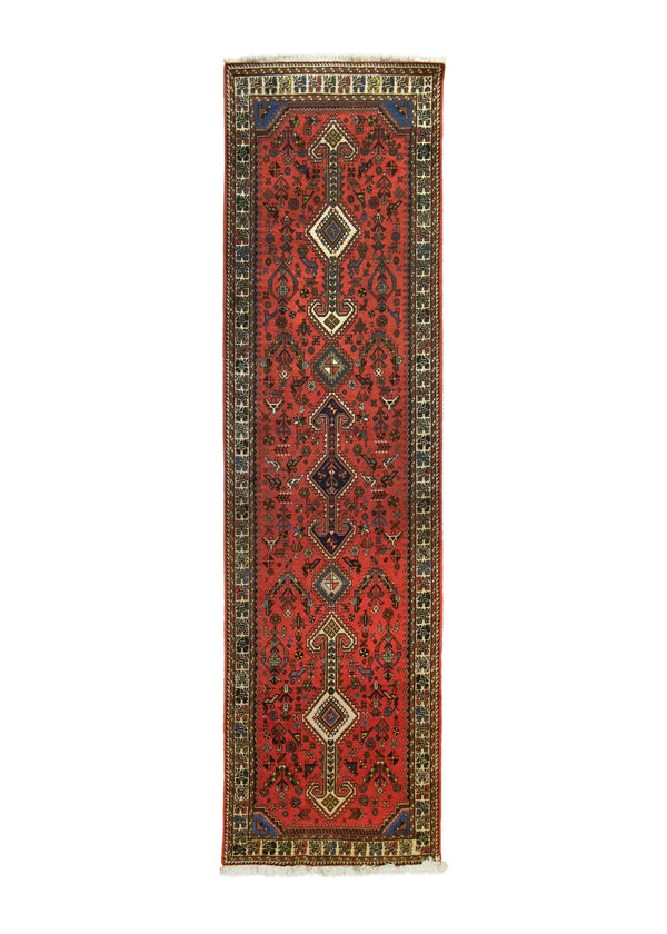 A33296 Persian Rug Abadeh Handmade Runner Tribal 2'8'' x 9'7'' -3x10- Red Geometric Animals Design.jpg