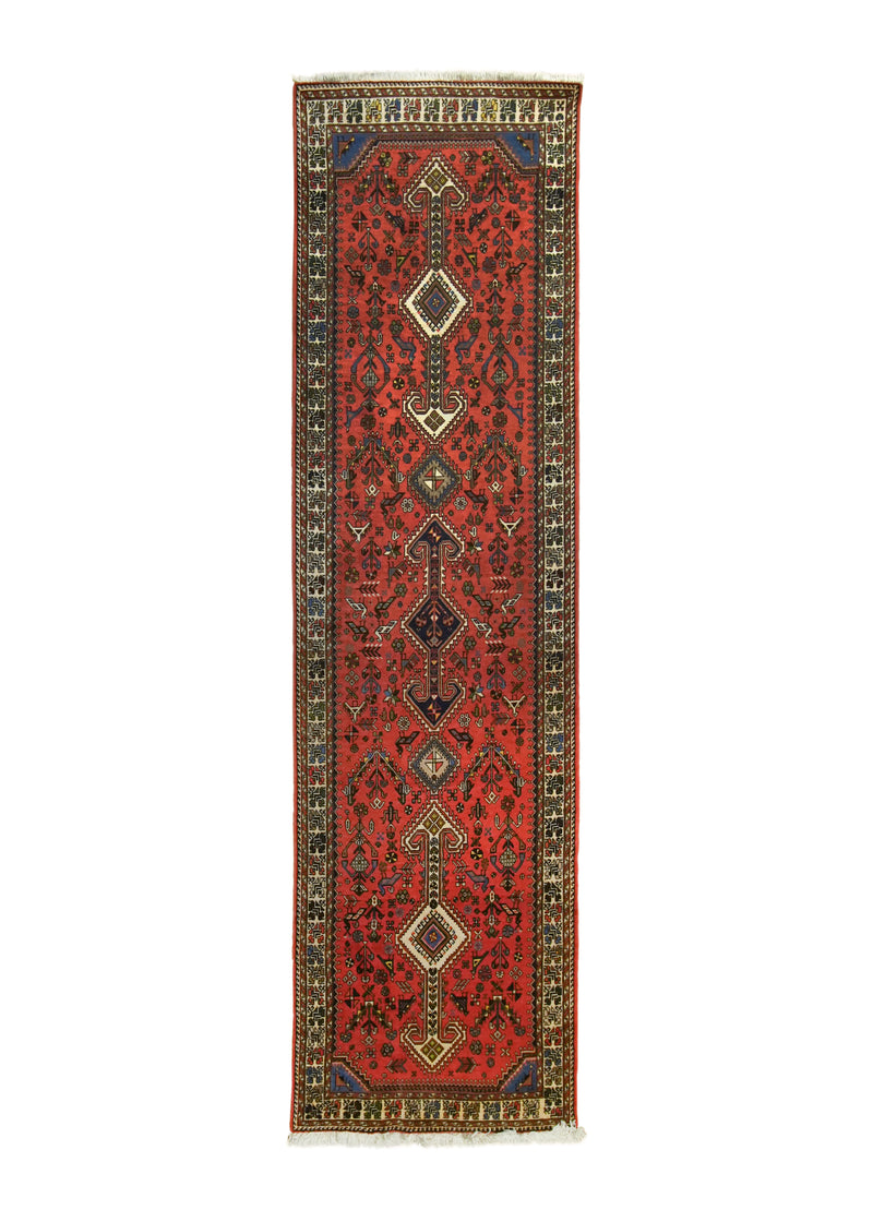 A33296 Persian Rug Abadeh Handmade Runner Tribal 2'8'' x 9'7'' -3x10- Red Geometric Animals Design.jpg