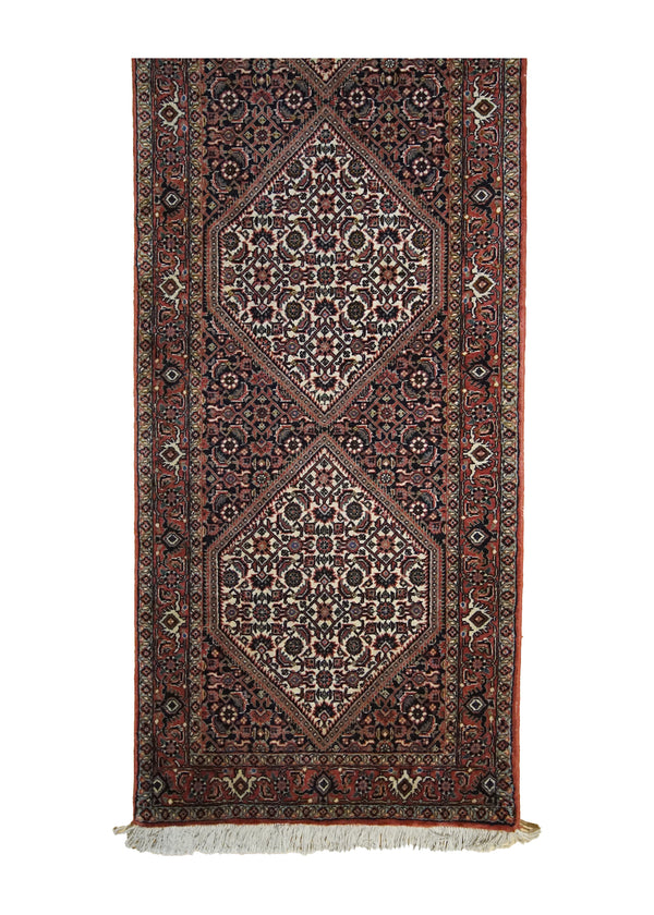 A33298 Persian Rug Bijar Handmade Runner Traditional 2'2'' x 9'7'' -2x10- Blue Red Orange Geometric Herati Design