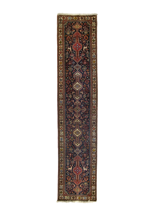 A33299 Persian Rug Abadeh Handmade Runner Tribal 2'9'' x 12'9'' -3x13- Blue Red Geometric Animals Design.jpg