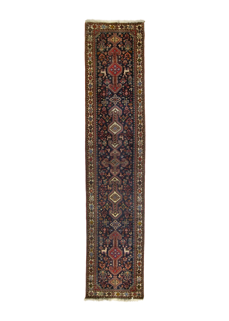 A33299 Persian Rug Abadeh Handmade Runner Tribal 2'9'' x 12'9'' -3x13- Blue Red Geometric Animals Design.jpg