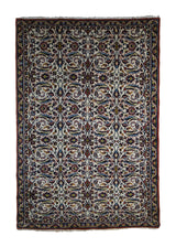 A33309 Persian Rug Isfahan Handmade Area Traditional 3'2'' x 4'11'' -3x5- Whites Beige Blue Red Floral Design