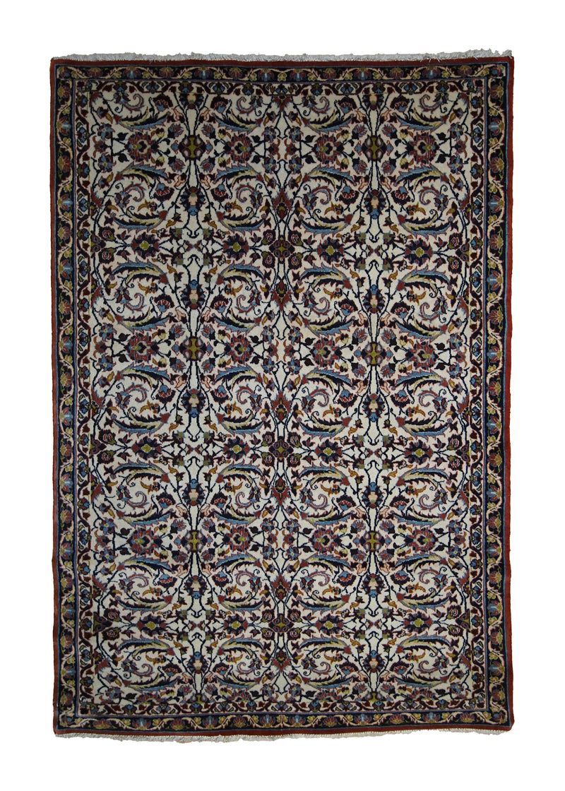A33309 Persian Rug Isfahan Handmade Area Traditional 3'2'' x 4'11'' -3x5- Whites Beige Blue Red Floral Design
