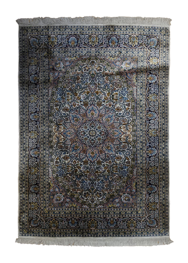 A33323 Oriental Rug Kashmiri Handmade Area Traditional 3'11'' x 6'1'' -4x6- Whites Beige Blue Pink Floral Design