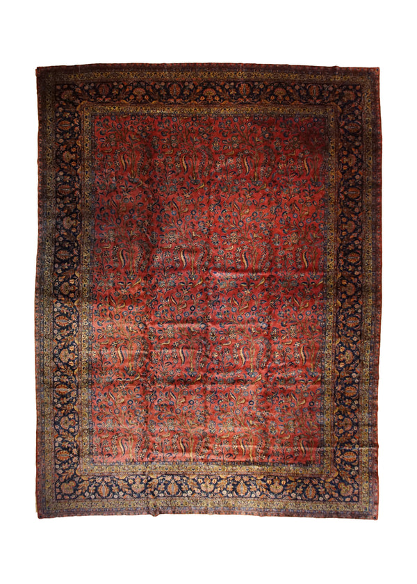 A33332 Persian Rug Kashan Handmade Area Traditional Antique 11'9'' x 16'8'' -12x17- Red Blue Tree of Life Design