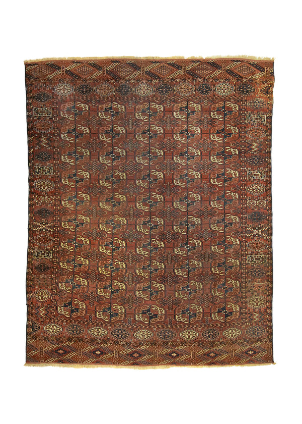 A33337 Persian Rug Turkmen Handmade Area Tribal Antique 6'7'' x 8'1'' -7x8- Red Geometric Elephant Foot Bokhara Design.jpg