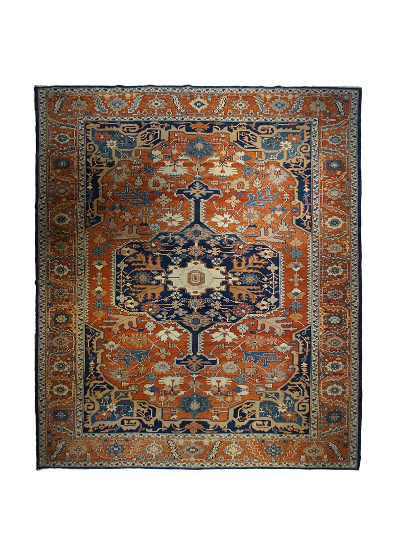 A33338 Oriental Rug Turkish Handmade Area Transitional Tribal 10'6'' x 12'3'' -11x12- Red Blue Serapi Geometric Design