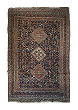 A33341 Persian Rug Ghashghaei Handmade Area Tribal Antique 4'9'' x 7'2'' -5x7- Blue Orange Geometric Design