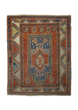 A33342 Oriental Rug Turkish Handmade Area Tribal Antique 3'1'' x 3'10'' -3x4- Red Geometric Design