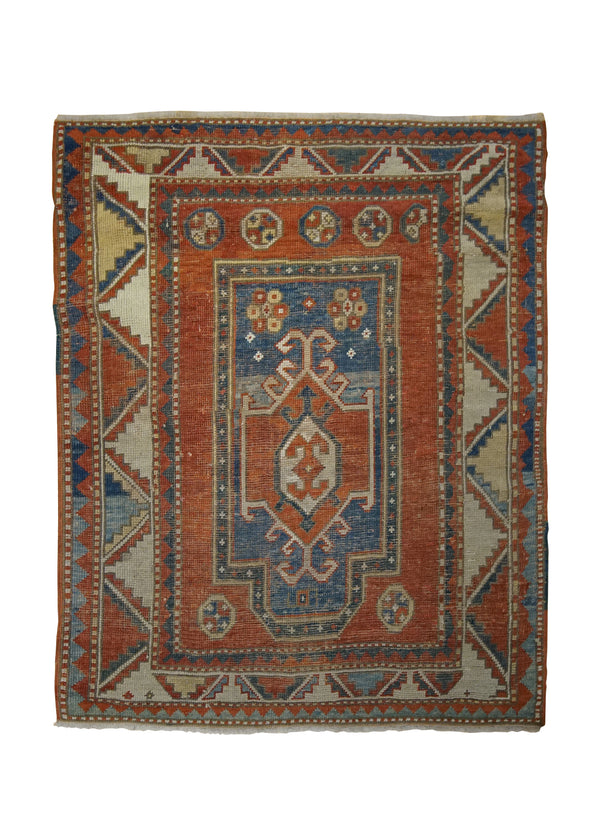 A33342 Oriental Rug Turkish Handmade Area Tribal Antique 3'1'' x 3'10'' -3x4- Red Geometric Design