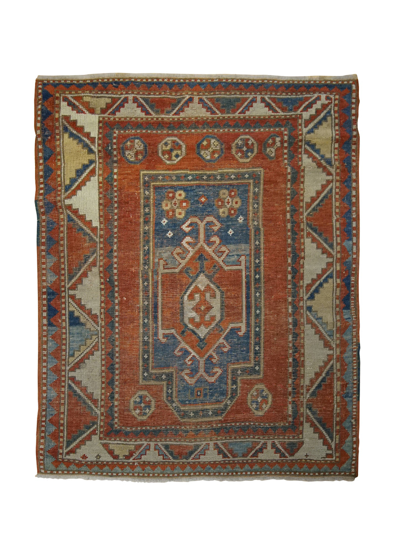 A33342 Oriental Rug Turkish Handmade Area Tribal Antique 3'1'' x 3'10'' -3x4- Red Geometric Design