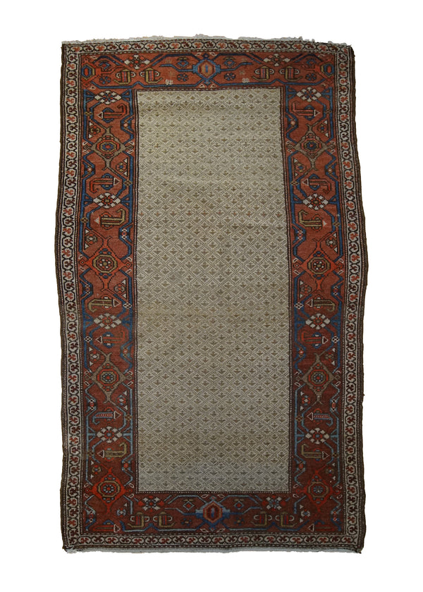 A33343 Persian Rug Malayer Handmade Area Tribal Antique 3'6'' x 5'8'' -4x6- Whites Beige Red Geometric Design