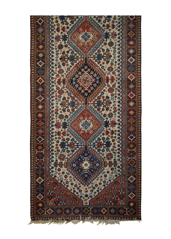 A33344 Persian Rug Yalameh Handmade Area Tribal 2'8'' x 6'5'' -3x6- Whites Beige Blue Red Geometric Design