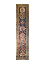 A33345 Caucasian Rug Shirvan Handmade Area Tribal Antique 3'3'' x 14'0'' -3x14- Blue Orange Geometric Design