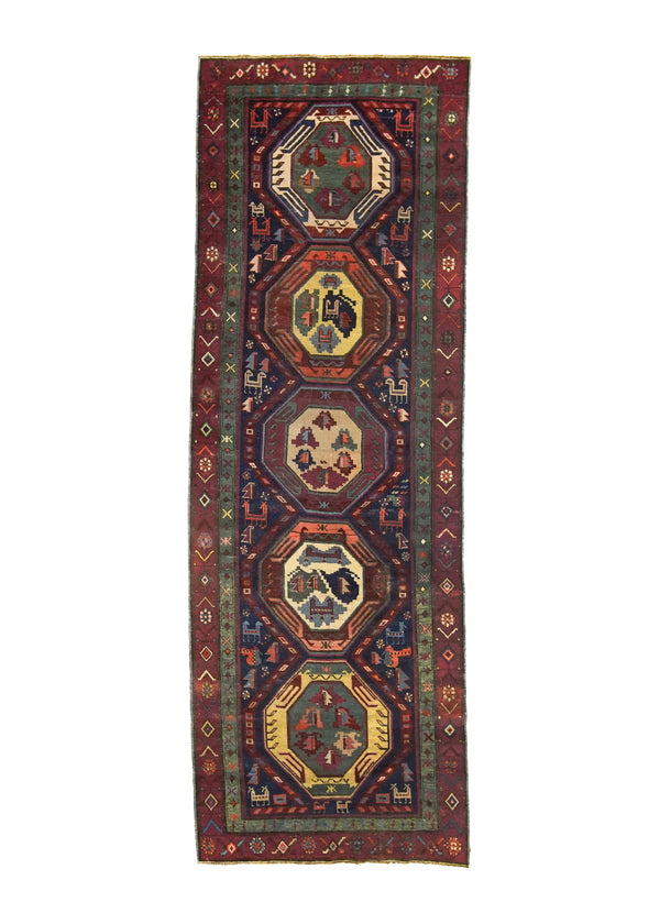 A33348 Caucasian Rug Gharabagh Handmade Runner Tribal Antique 3'0'' x 8'9'' -3x9- Blue Red Geometric Design.jpg