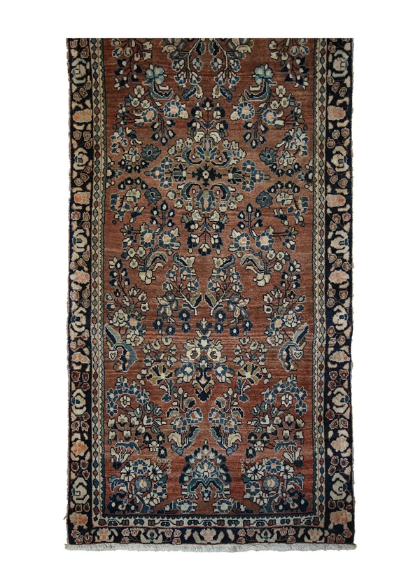 A33351 Persian Rug Sarouk Handmade Runner Traditional Antique 2'5'' x 6'3'' -2x6- Pink Blue Whites Beige Floral Design