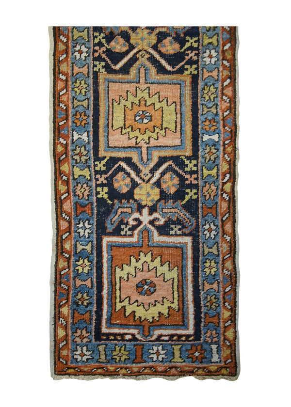 A33356 Persian Rug Gharajeh Handmade Runner Tribal Antique 2'2'' x 9'1'' -2x9- Blue Red Geometric Design