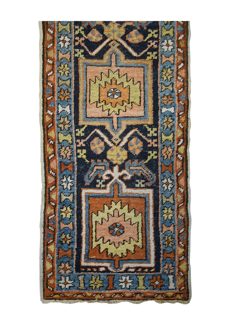 A33356 Persian Rug Gharajeh Handmade Runner Tribal Antique 2'2'' x 9'1'' -2x9- Blue Red Geometric Design