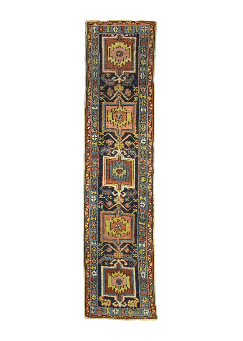 A33356 Persian Rug Gharajeh Handmade Runner Tribal Antique 2'2'' x 9'1'' -2x9- Blue Red Geometric Design.jpg