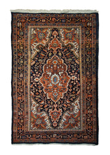 A33357 Persian Rug Sarouk Handmade Area Traditional Antique 3'4'' x 5'1'' -3x5- Blue Red Geometric Design