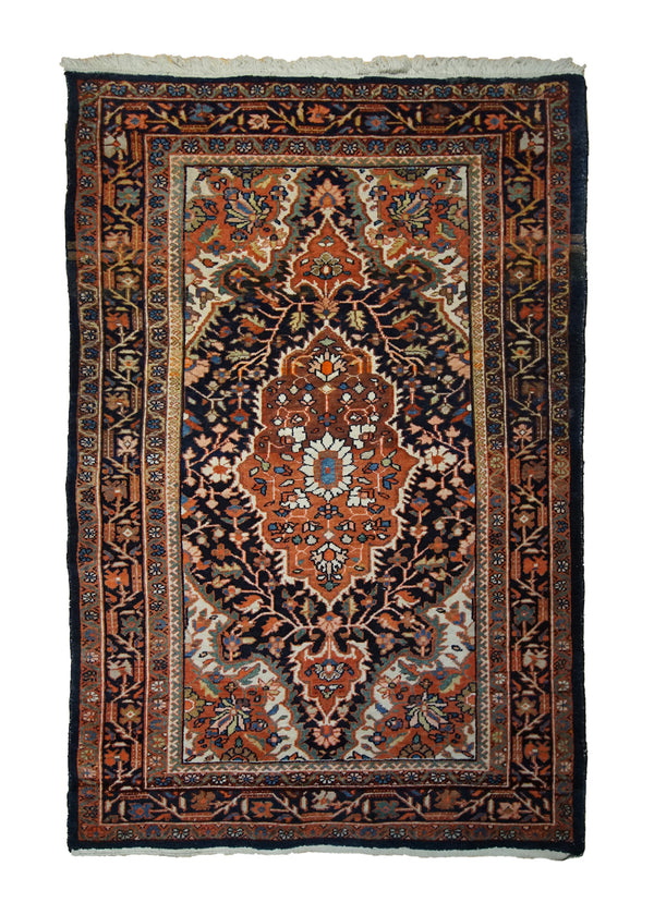 A33357 Persian Rug Sarouk Handmade Area Traditional Antique 3'4'' x 5'1'' -3x5- Blue Red Geometric Design