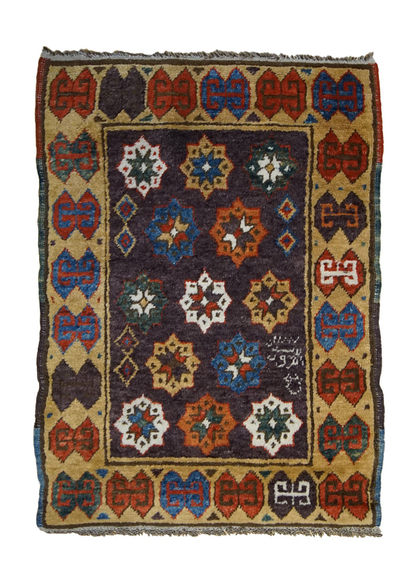 A33365 Oriental Rug Turkish Handmade Area Tribal 2'3'' x 3'0'' -2x3- Purple Yellow Gold Geometric Design
