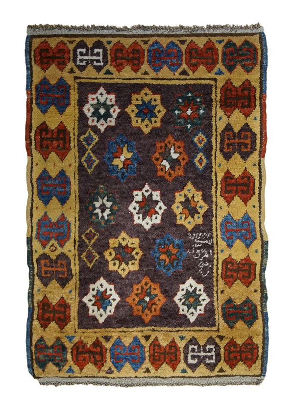 A33366 Oriental Rug Turkish Handmade Area Tribal 2'4'' x 3'5'' -2x3- Purple Yellow Gold Blue Geometric Design