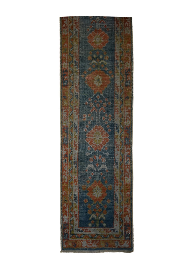 A33368 Oriental Rug Turkish Handmade Runner Traditional 1'3'' x 5'7'' -1x6- Blue Red Floral Design