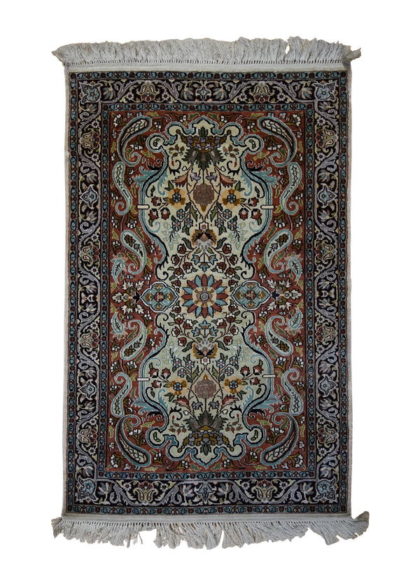 A33369 Oriental Rug Indian Handmade Area Traditional 1'11'' x 3'2'' -2x3- Whites Beige Red Tree of Life Design