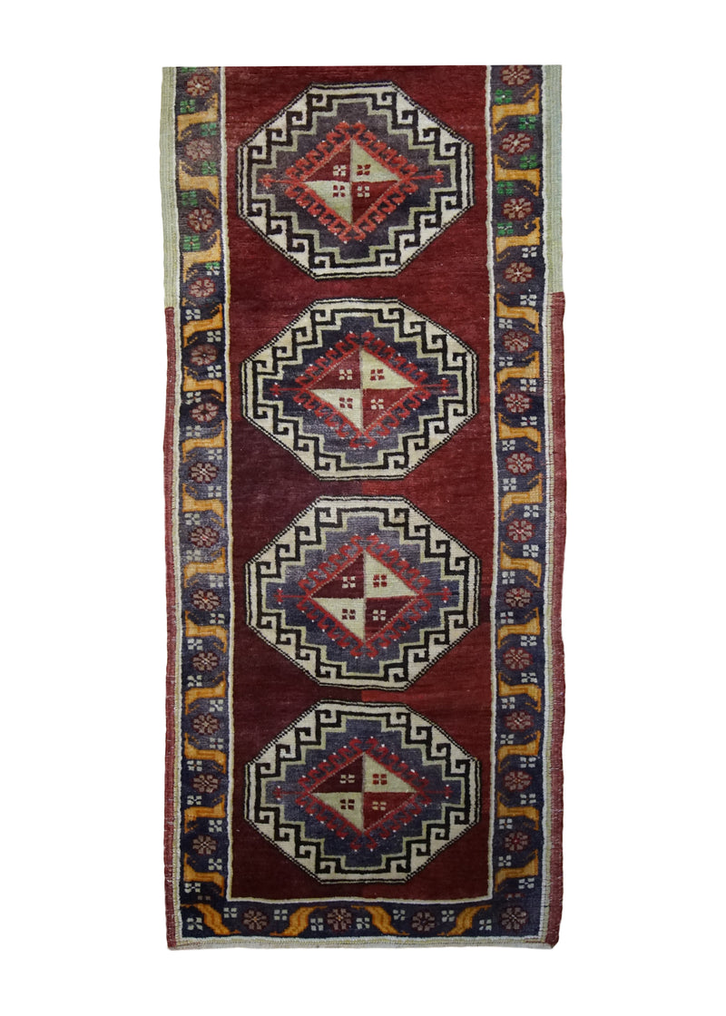 A33371 Oriental Rug Turkish Handmade Runner Tribal 1'7'' x 8'10'' -2x9- Red Geometric Design