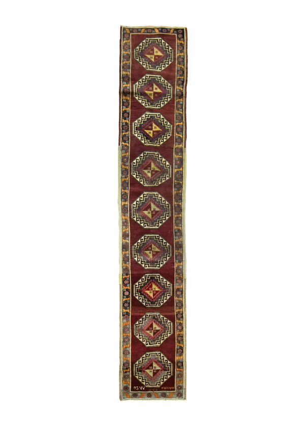 A33372 Oriental Rug Turkish Handmade Runner Tribal 1'7'' x 8'10'' -2x9- Red Geometric Kazak Design.jpg